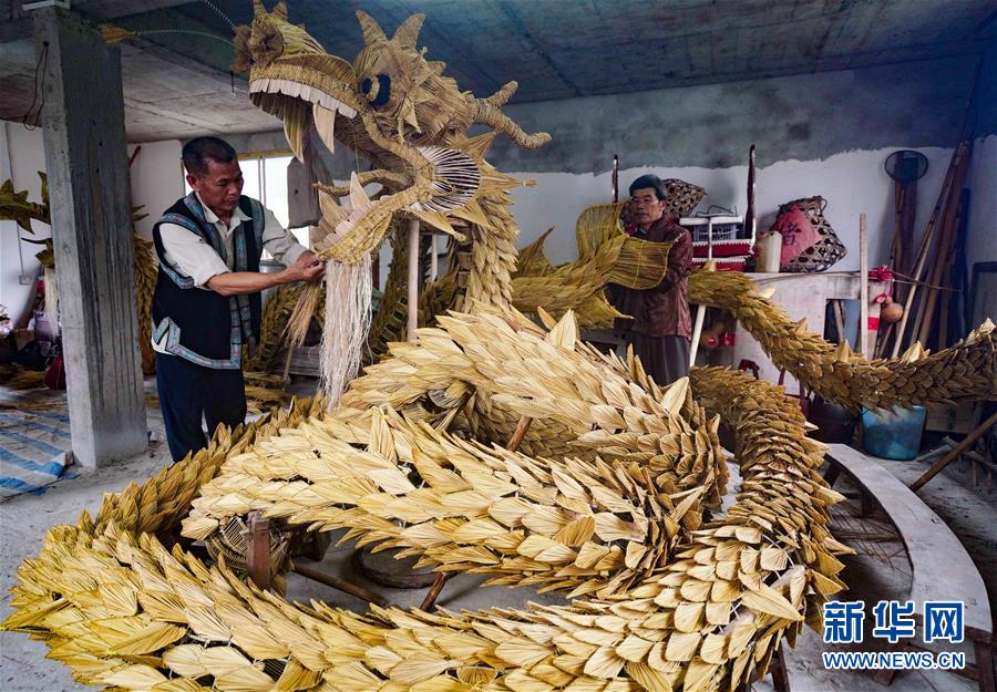 #(社会)(1)广西龙胜:编织草龙迎端午